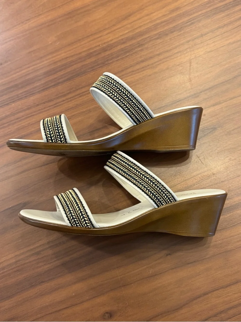Toscanella Made in Italy Leather Wedge Slide Sandals – Braided Straps – Size 7